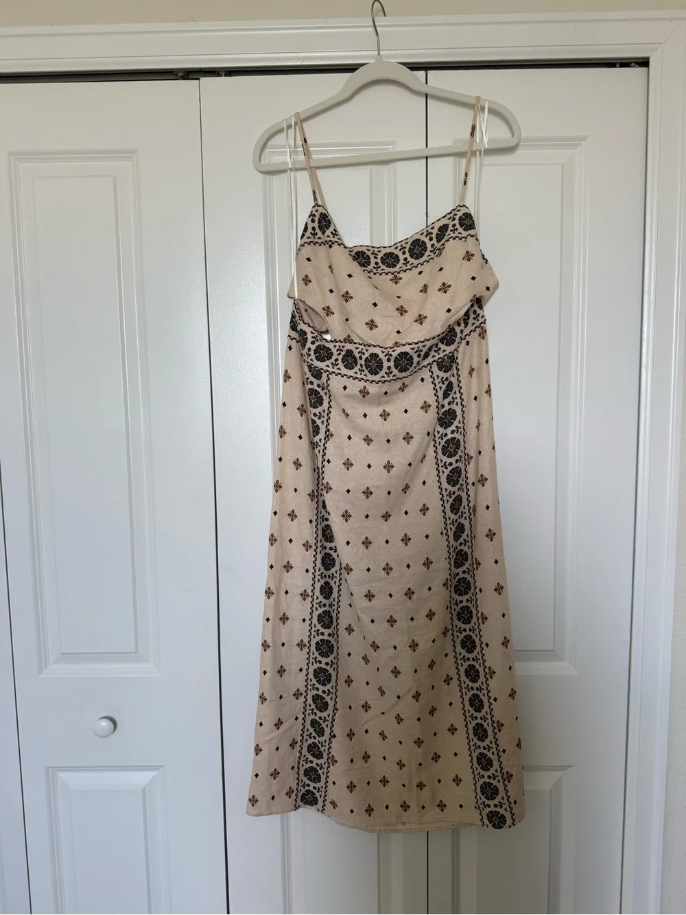 Zara Beige Midi Slip Dress with Black Floral Border